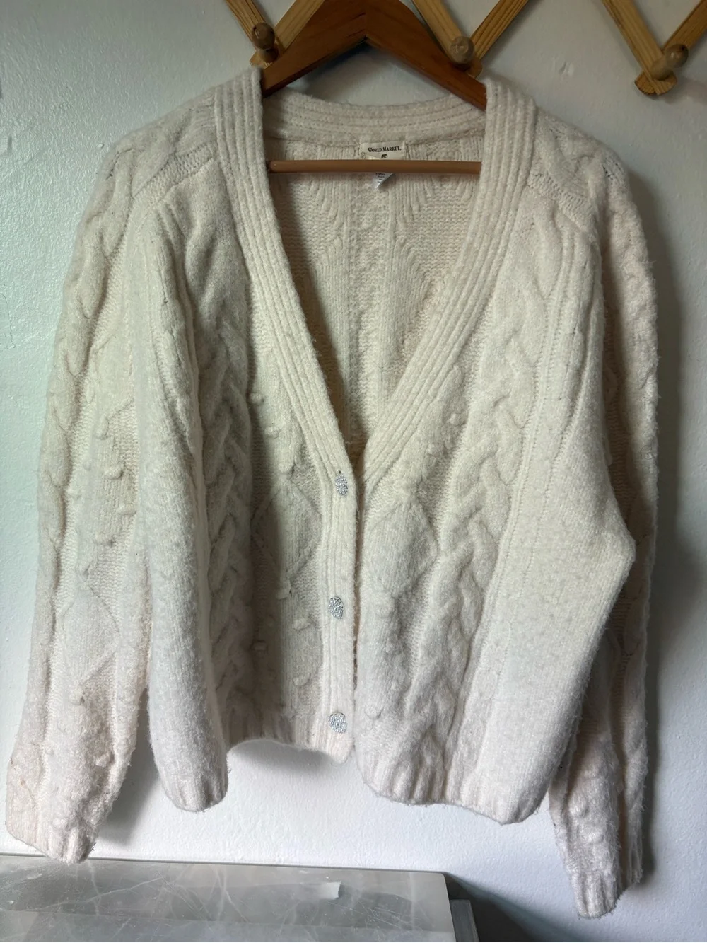 Cream Cable Knit Button-Up Cardigan - Picture 3 of 8
